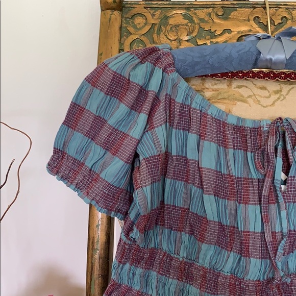 FREE PEOPLE VIVI COTTON CROPPED SMOCKED STRIPED CROP TOP IN BLUE/RED SZ. S , L - Picture 9 of 16